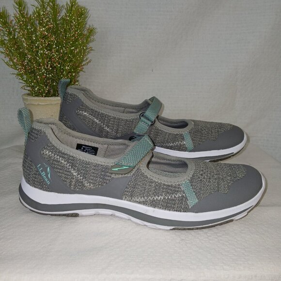L.L. Bean women's Back Cove Mary Jane mesh adjustable strap shoe, gray, size 8 - Picture 3 of 9